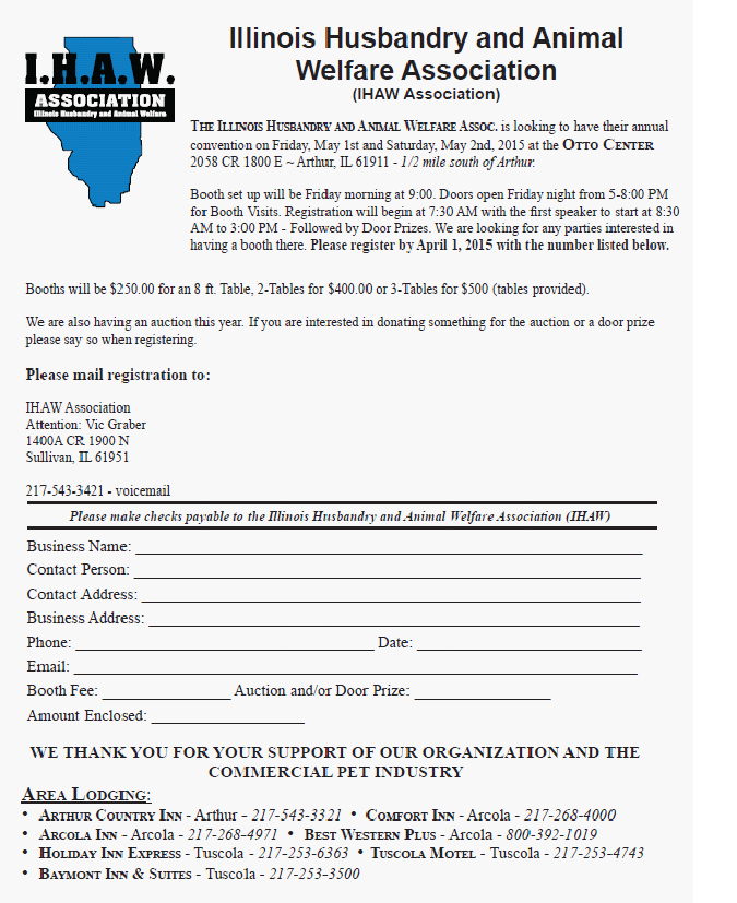 ILHAW Illinois Husbandry and Animal Welfare 2015 Vendor Form